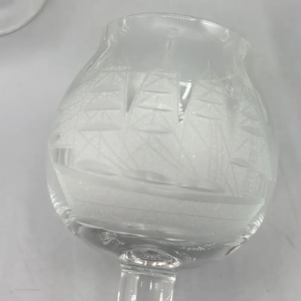 Vtg Etched Crystal Nautical Clipper Ship Decanter Set 6 Glasses Barware‎